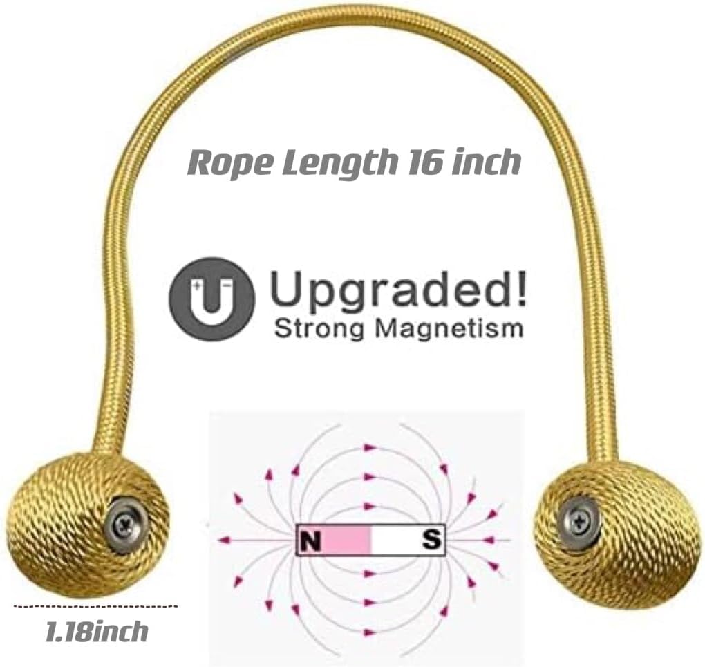 1 Pair Magnetic Curtain Tiebacks, Holders- No Tools Required