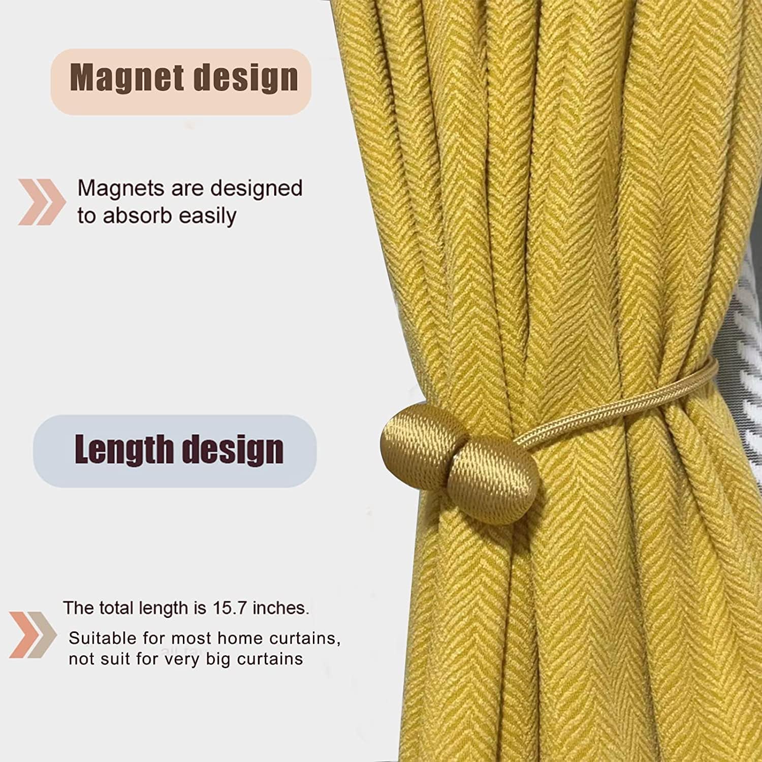 1 Pair Magnetic Curtain Tiebacks, Holders- No Tools Required