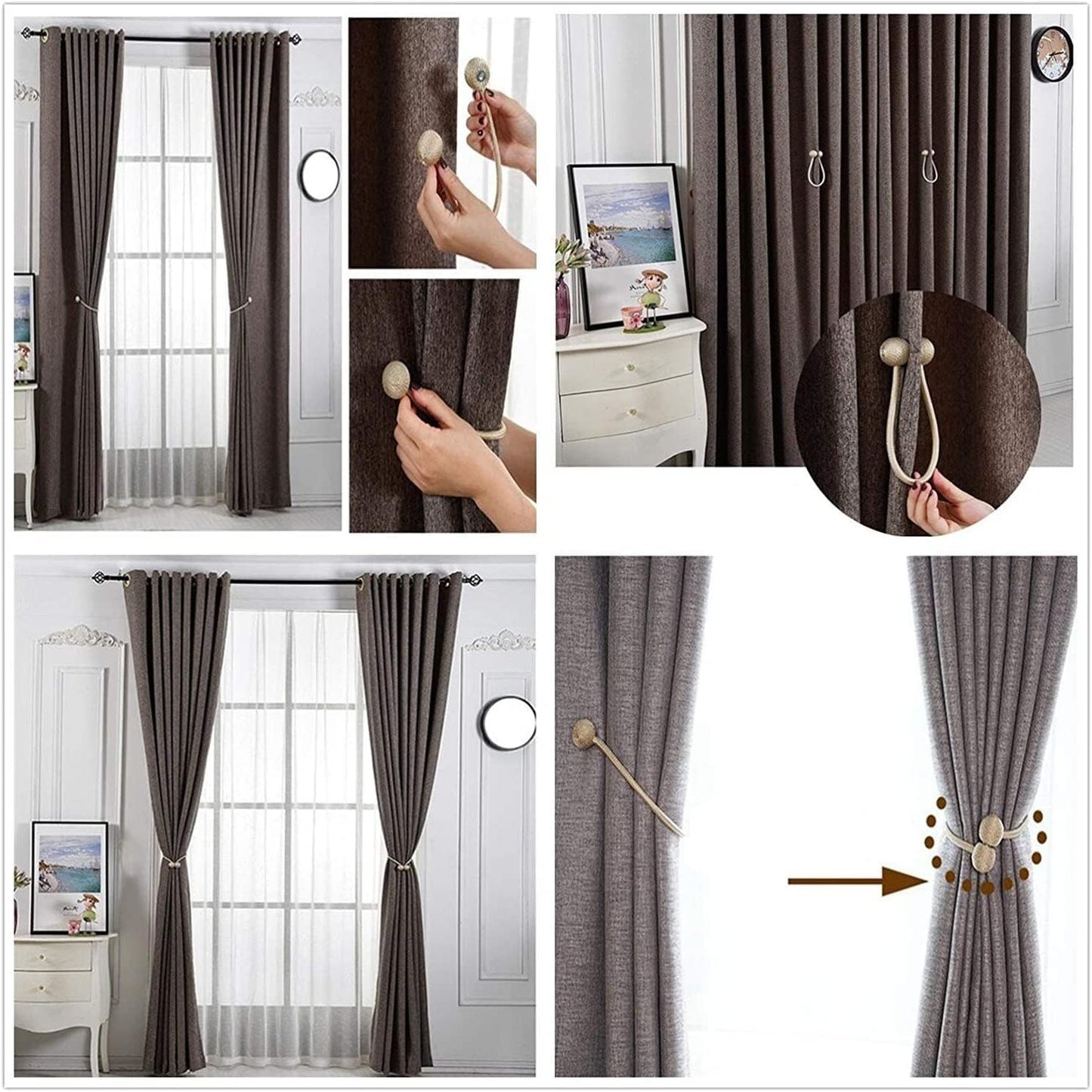 1 Pair Magnetic Curtain Tiebacks, Holders- No Tools Required