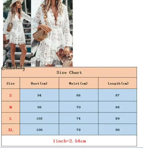 Women Sexy V-neck Lace Beach Bikini Cover Up