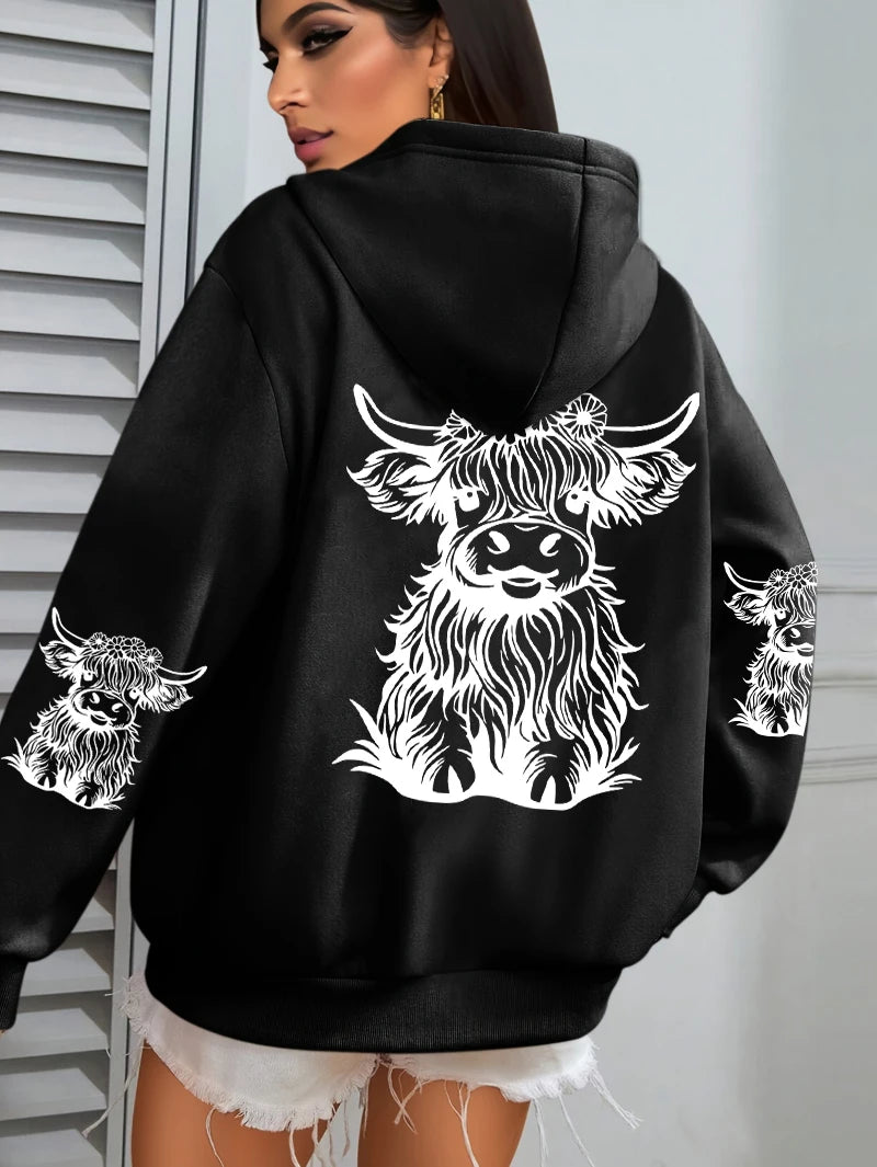 Cute Comfy Highland Cow Fleece Hoodie