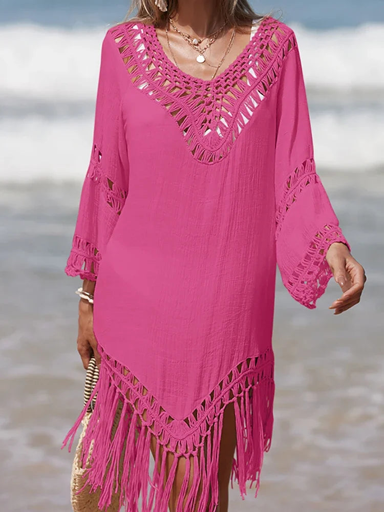 Handmade Crochet Fringe Summer Dress Cover Up