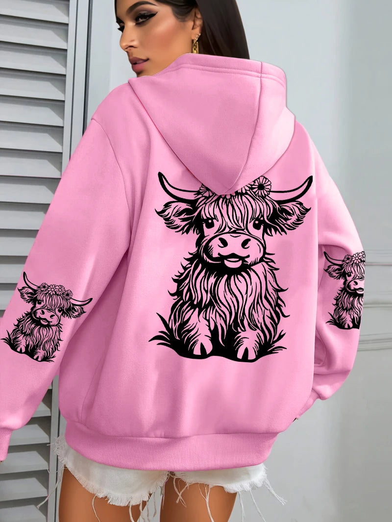 Cute Comfy Highland Cow Fleece Hoodie