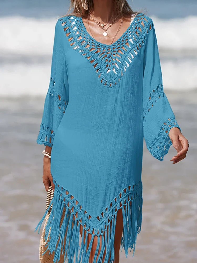 Handmade Crochet Fringe Summer Dress Cover Up