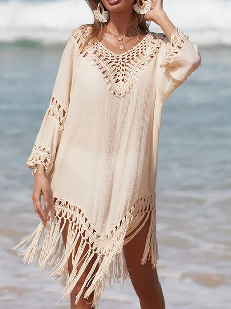 Handmade Crochet Fringe Summer Dress Cover Up