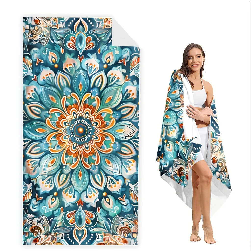 Colorful Mandala Beach Towel for yoga, travel, swimming, fitness and camping
