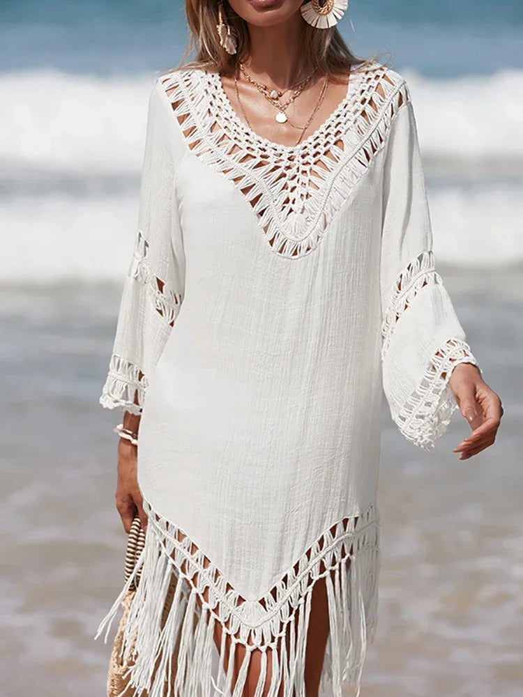 Handmade Crochet Fringe Summer Dress Cover Up