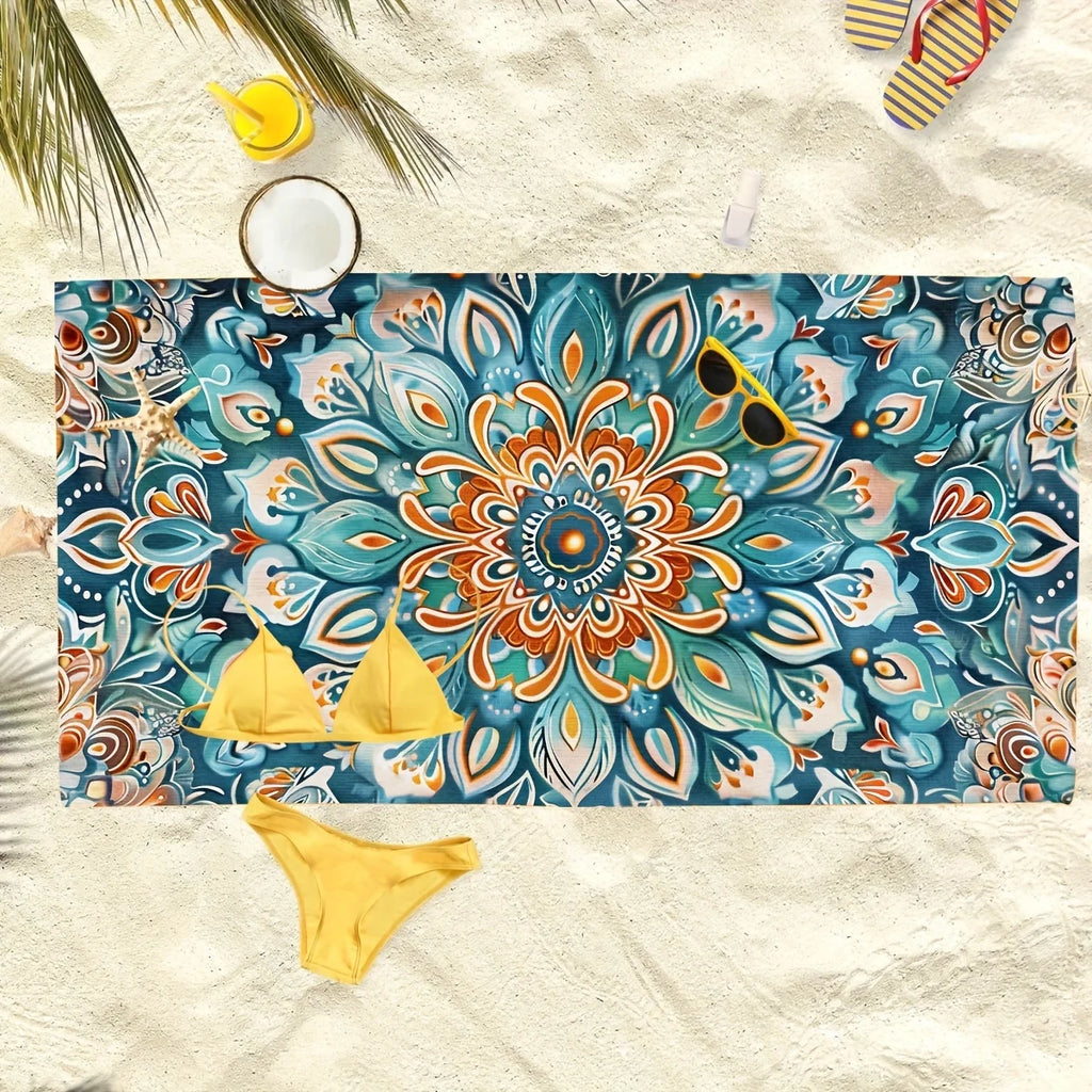 Colorful Mandala Beach Towel for yoga, travel, swimming, fitness and camping