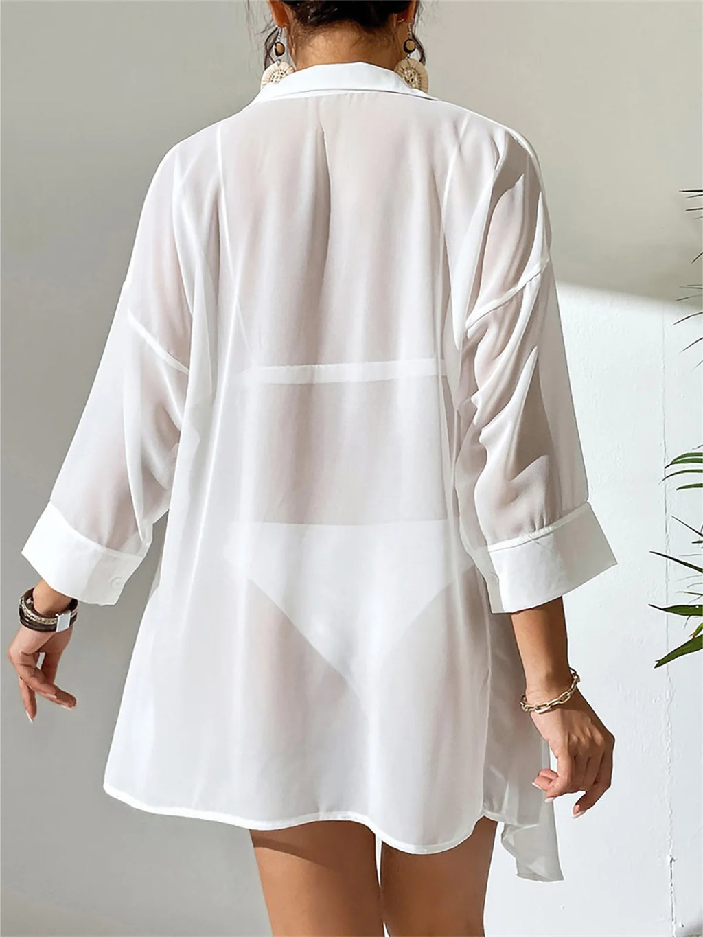 White Shirt Long Sleeve Top Beach Cover Up
