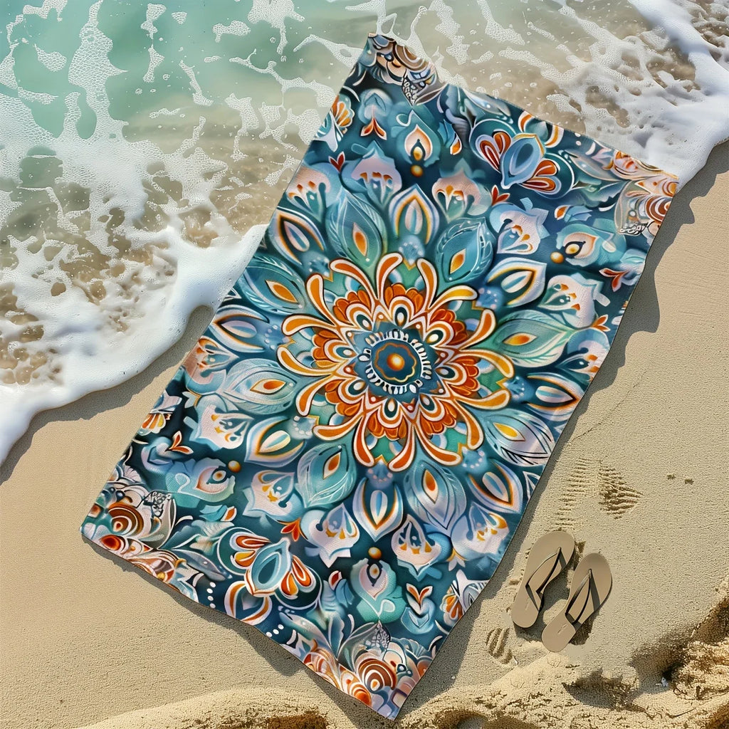 Colorful Mandala Beach Towel for yoga, travel, swimming, fitness and camping