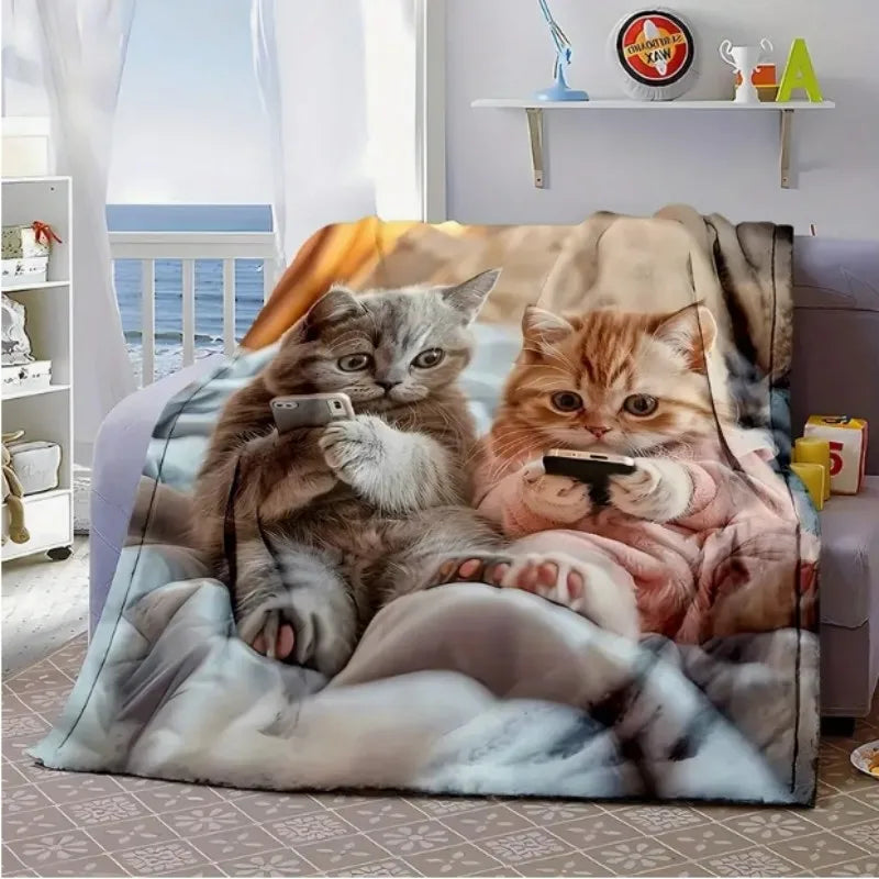 Comfy Supersoft Cute Cats Fleece Blanket
